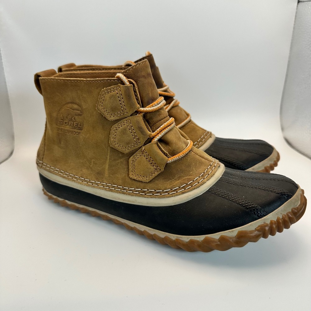 Sorel Out N About Duck Boots Womens 8 Tan Black‎ Waterproof Rain Snow Gorpcore